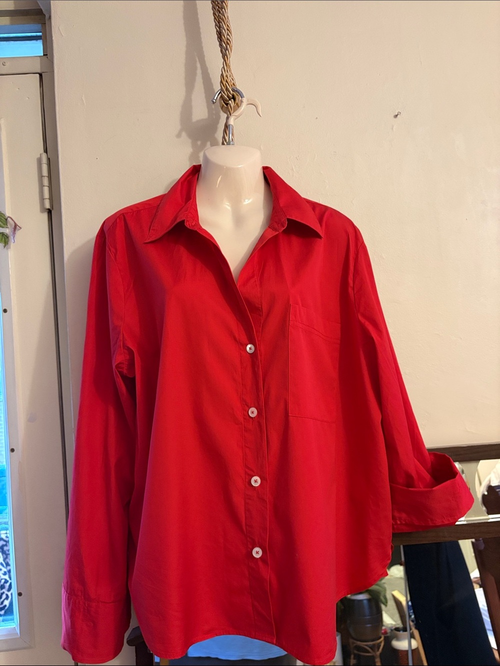 Madewell Bright Red Button-Front Cotton Shirt